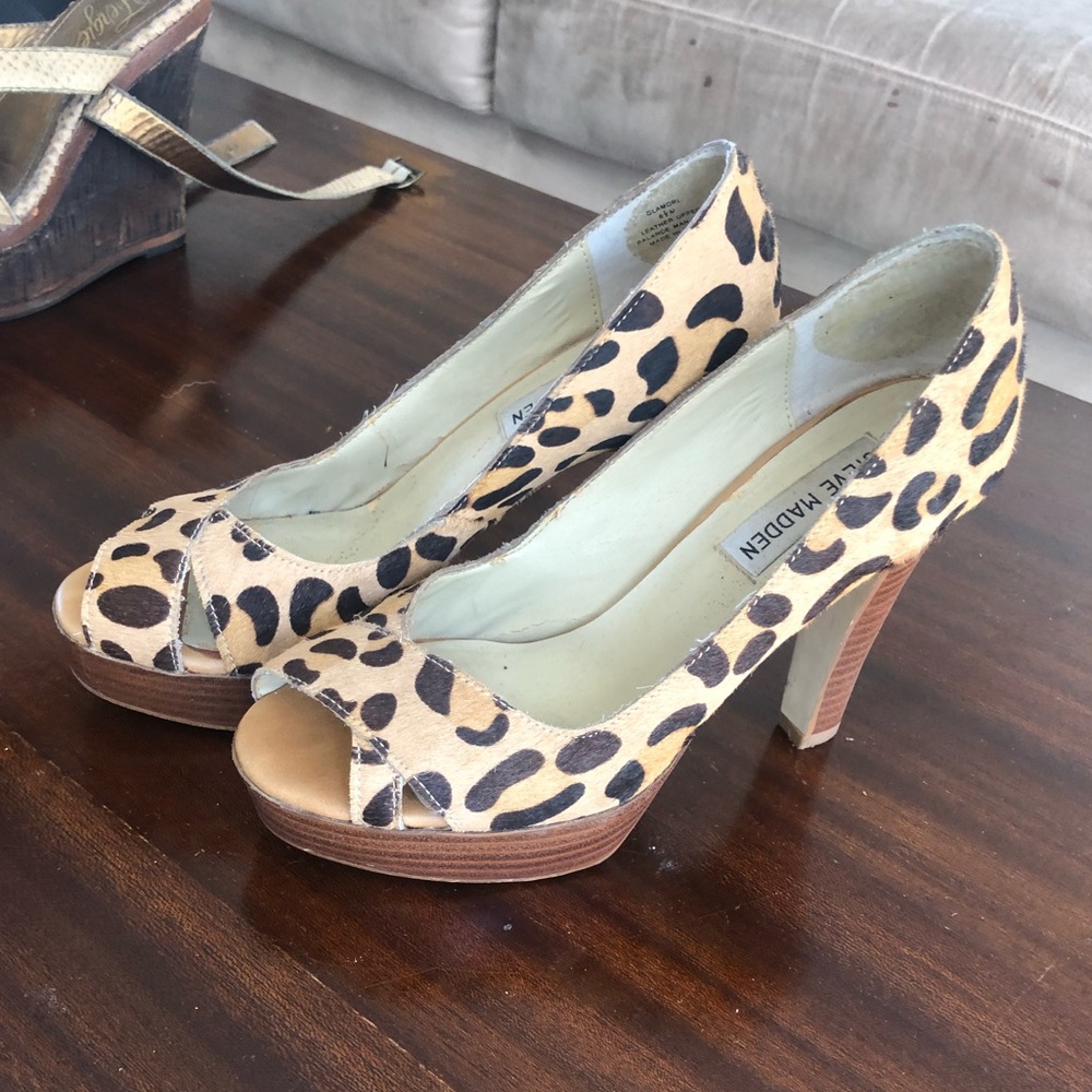 Steve Madden pony hair leopard heels
